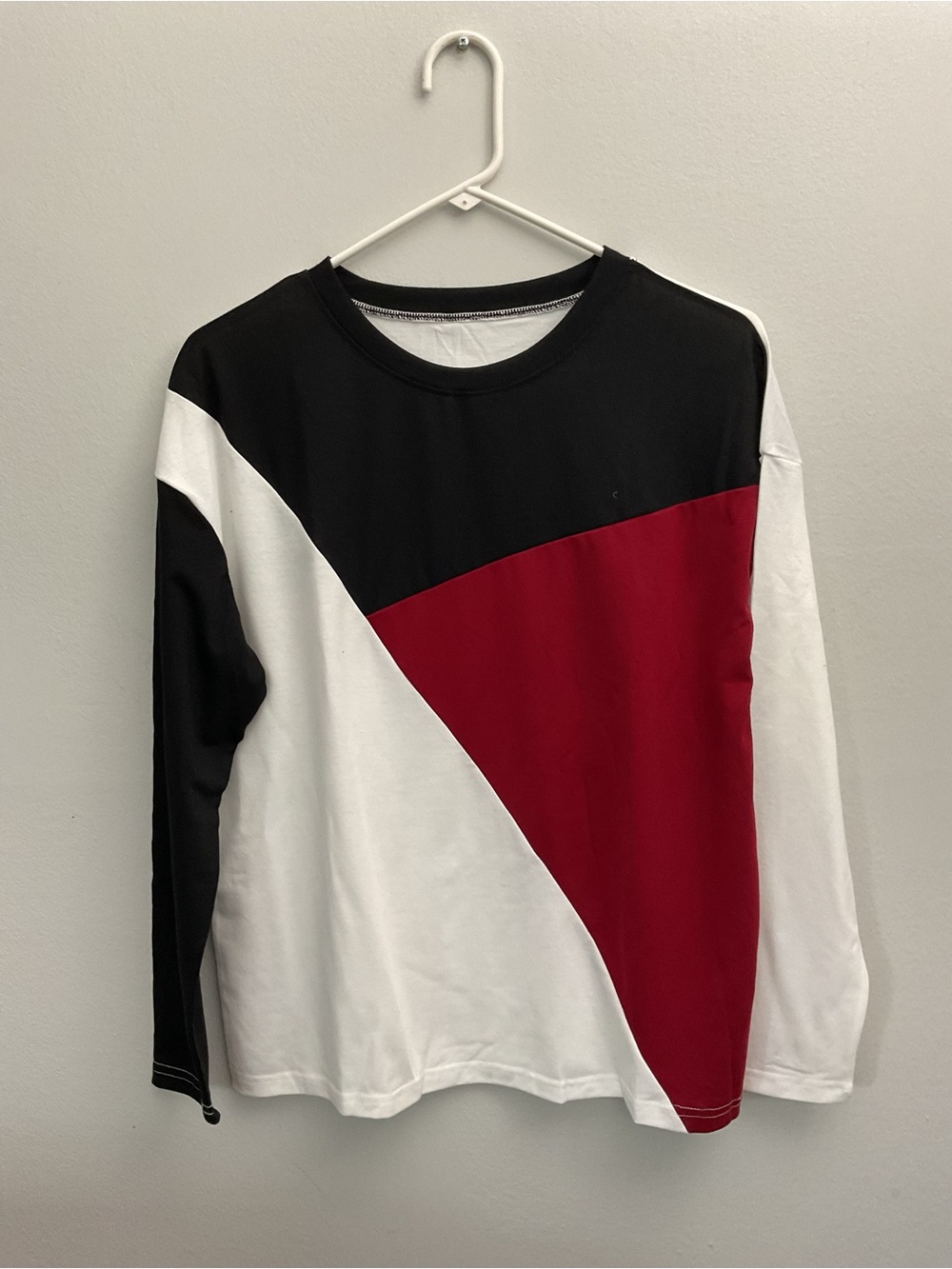 SHEIN Colorblock Long-Sleeve Tee in Black, White & Red